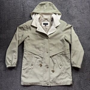 Braetan Jacket Womens Small Rain Coat Green Removable Hood Zip Cinch Waist